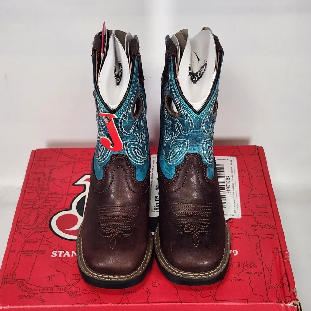 Justin Boots Cowboy Toddler Size 8 Walnut Brown Saphire Blue JK7524
